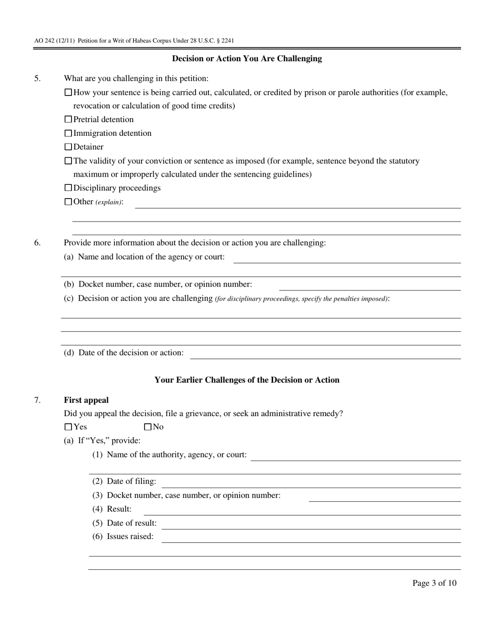 Form AO242 Petition for a Writ of Habeas Corpus Under 28 U.s.c. 2241 - Oklahoma, Page 3