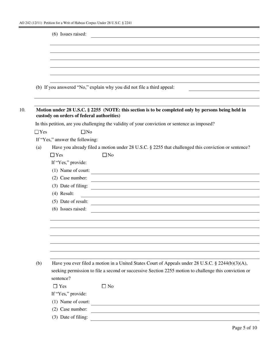 Form AO242 Petition for a Writ of Habeas Corpus Under 28 U.s.c. 2241 - Oklahoma, Page 5