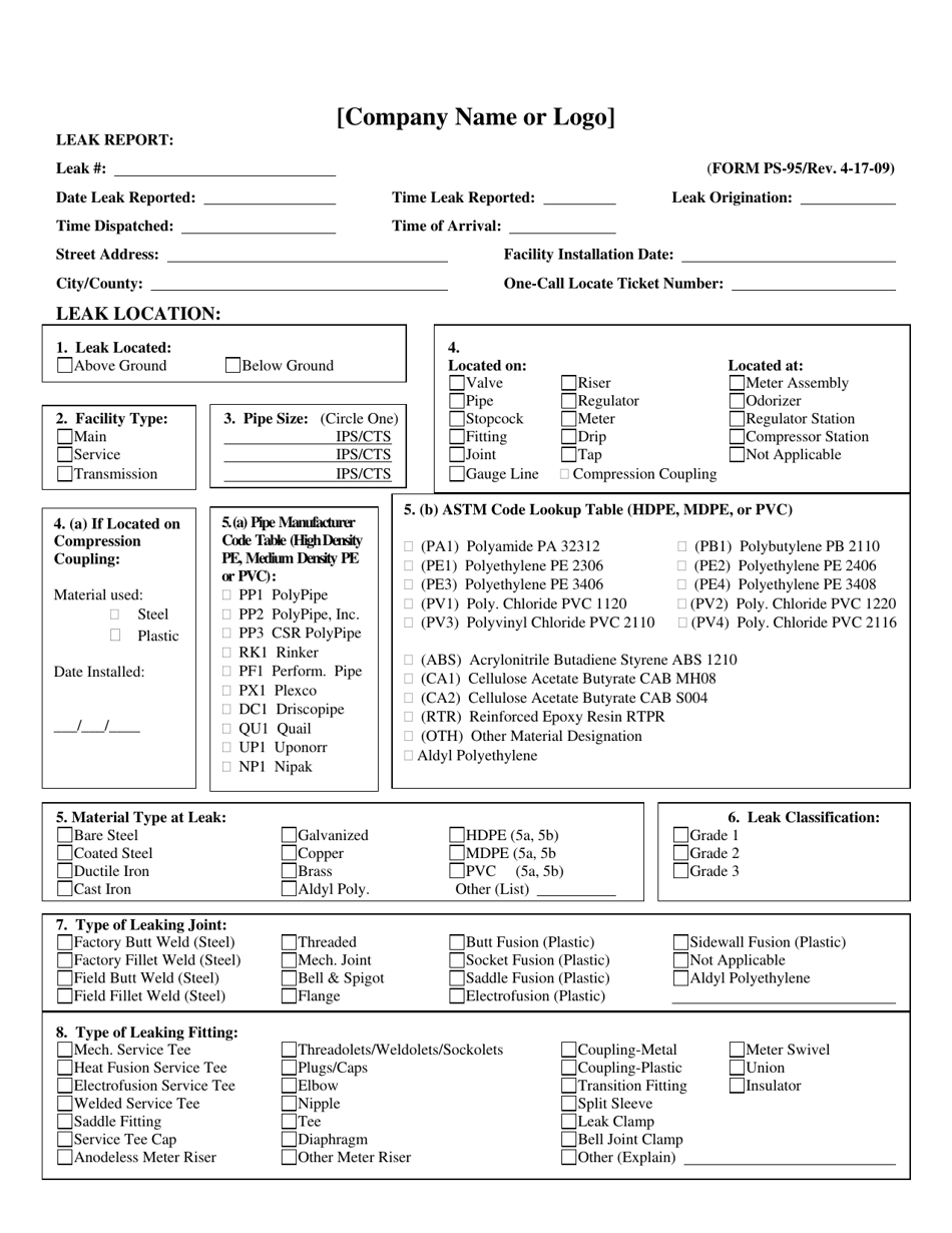 Form PS-95 Semi-annual Leak Report - Texas, Page 1