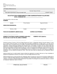 Form BW2-1 Request for Appointment as a Volunteer Deputy Registrar - Texas (English/Spanish), Page 2