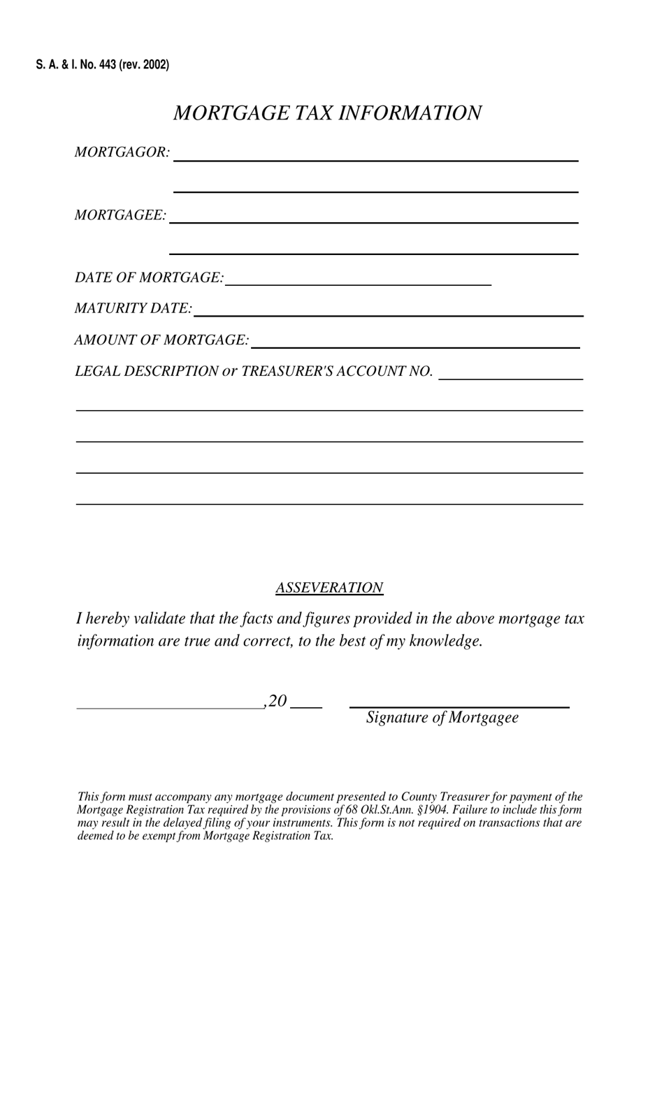Form S.A. I.443 Mortgage Tax Information - Oklahoma, Page 1