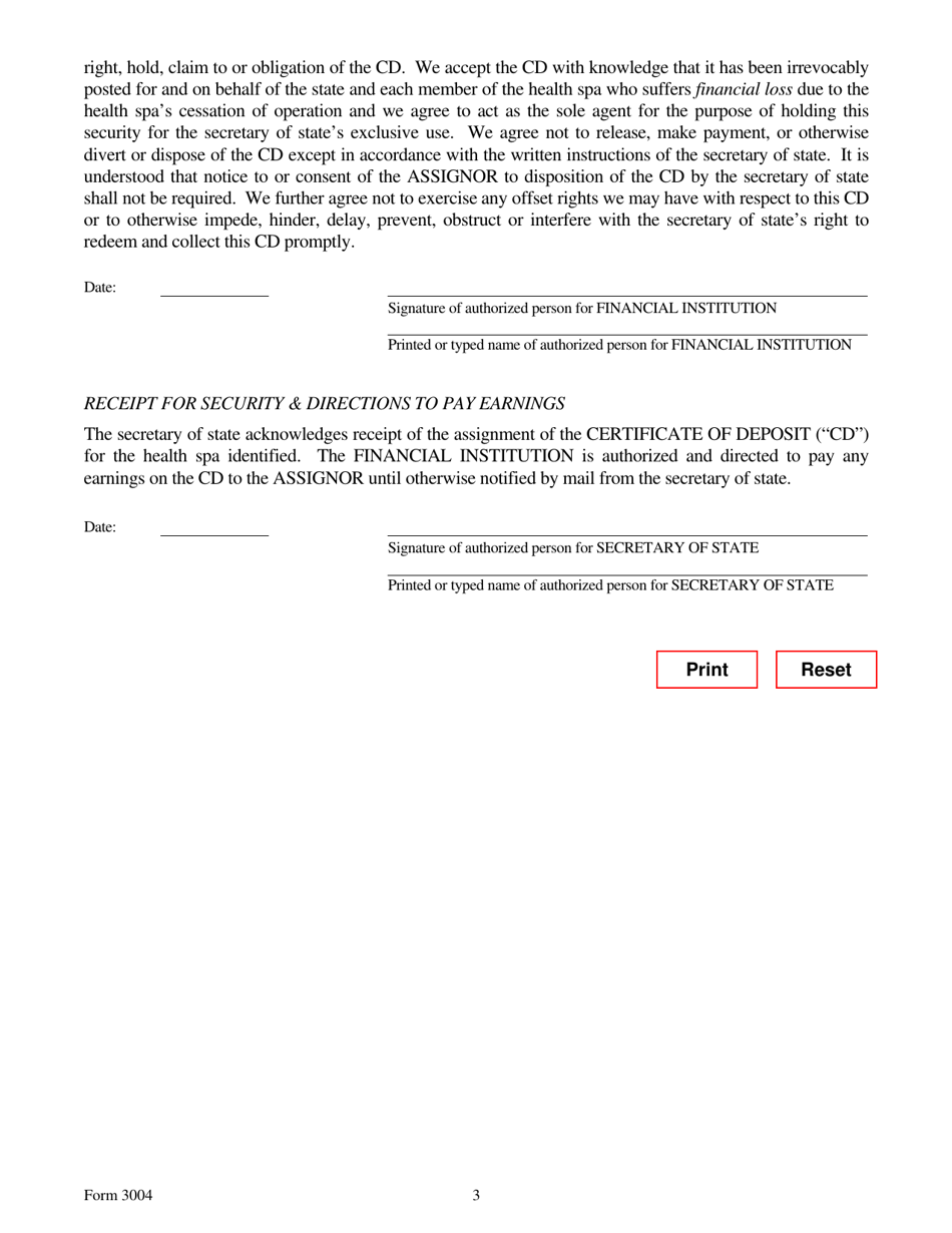 Form 3004 Health SPA Assignment of Certificate of Deposit - Texas, Page 3