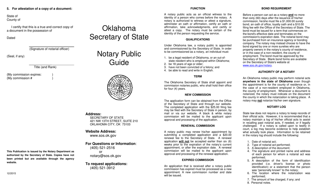 Notary Public Guide - Oklahoma Download Pdf