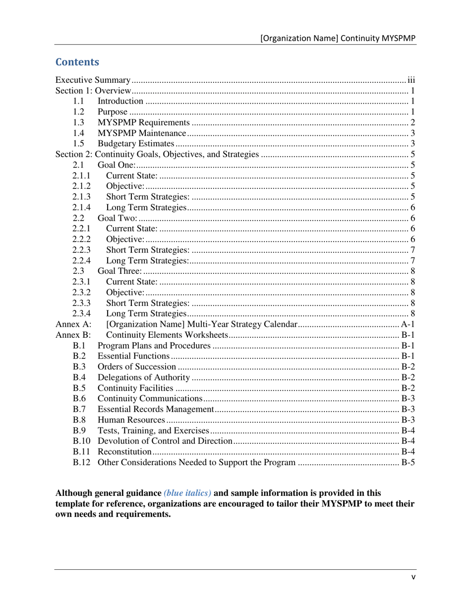 Continuity Multi-Year Strategy and Program Management Plan (Myspmp) Template - Ohio, Page 5