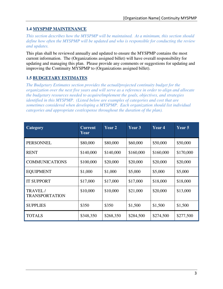Continuity Multi-Year Strategy and Program Management Plan (Myspmp) Template - Ohio, Page 9