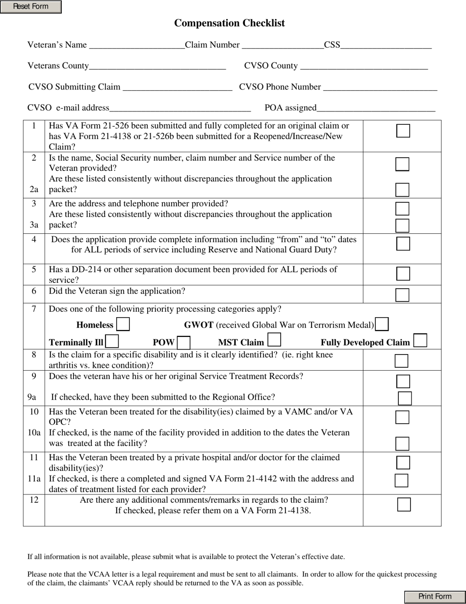 Compensation Checklist - Ohio, Page 1