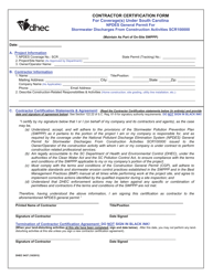Document preview: DHEC Form 0437 Contractor Certification Form for Coverage(S) Under South Carolina Npdes General Permit for Stormwater Discharges From Construction Activities Scr100000 - South Carolina