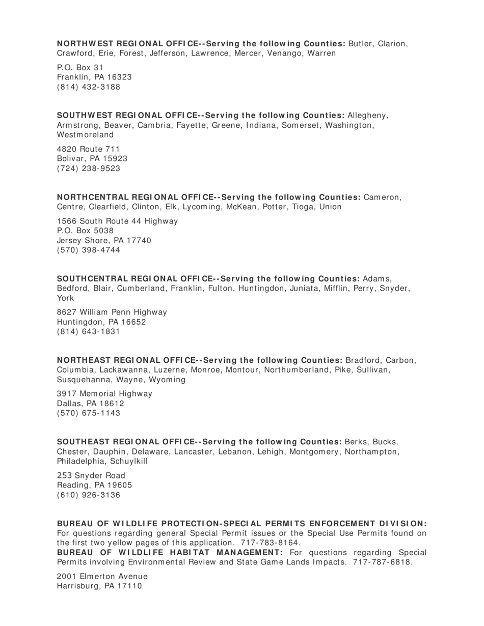 Form 60.7 State Game Lands Special Use Permit Request - Application - Pennsylvania, Page 2