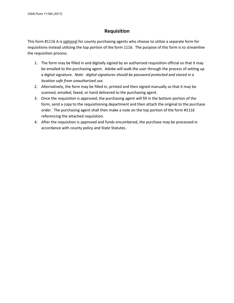 OSAI Form 1116A Requisition - Oklahoma, Page 2