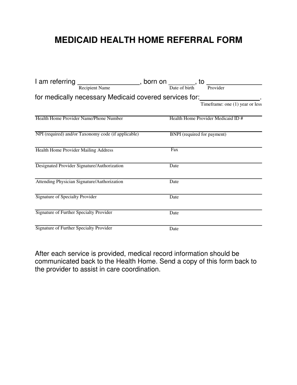 Form MS-125 Medicaid Health Home Referral Form - South Dakota, Page 1