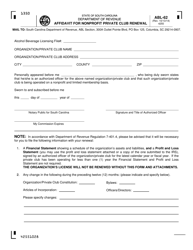 Form ABL-62 Affidavit for Nonprofit Private Club Renewal - South Carolina