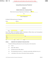 Form D (SD Form 2004) &quot;Prior Notice of a Transaction&quot; - South Dakota