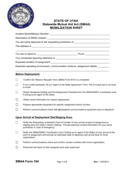 SMAA Form 104 Mobilization Sheet - Utah