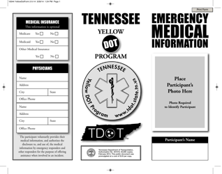 Document preview: Emergency Medical Information - Tennessee Yellow Dot Program - Tennessee