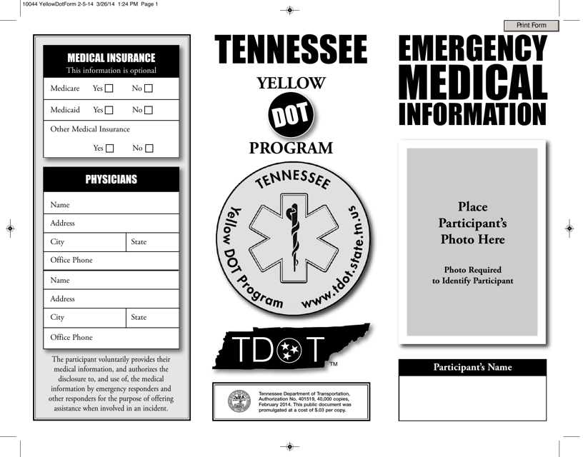 Emergency Medical Information - Tennessee Yellow Dot Program - Tennessee Download Pdf