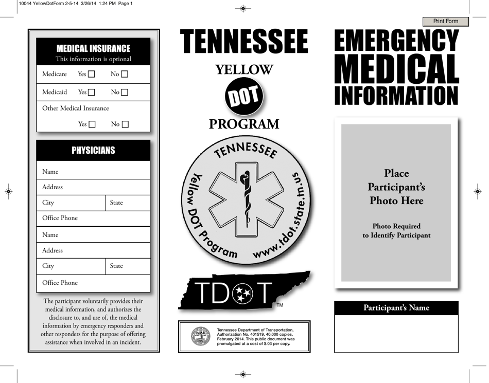 Emergency Medical Information - Tennessee Yellow Dot Program - Tennessee, Page 1