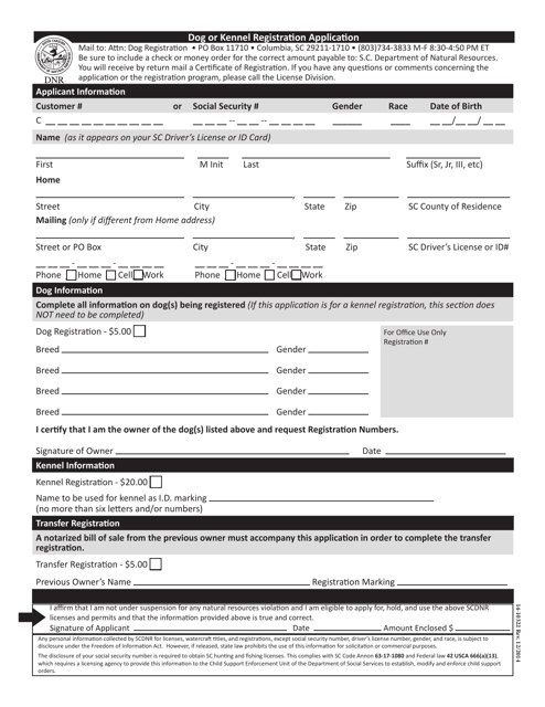 Form 14-10322 Dog or Kennel Registration Application - South Carolina