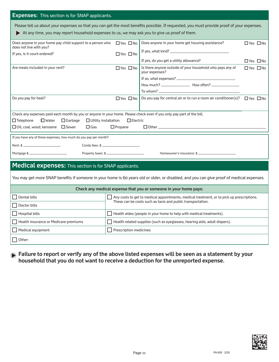 Form PA600 Download Printable PDF or Fill Online Application for ...