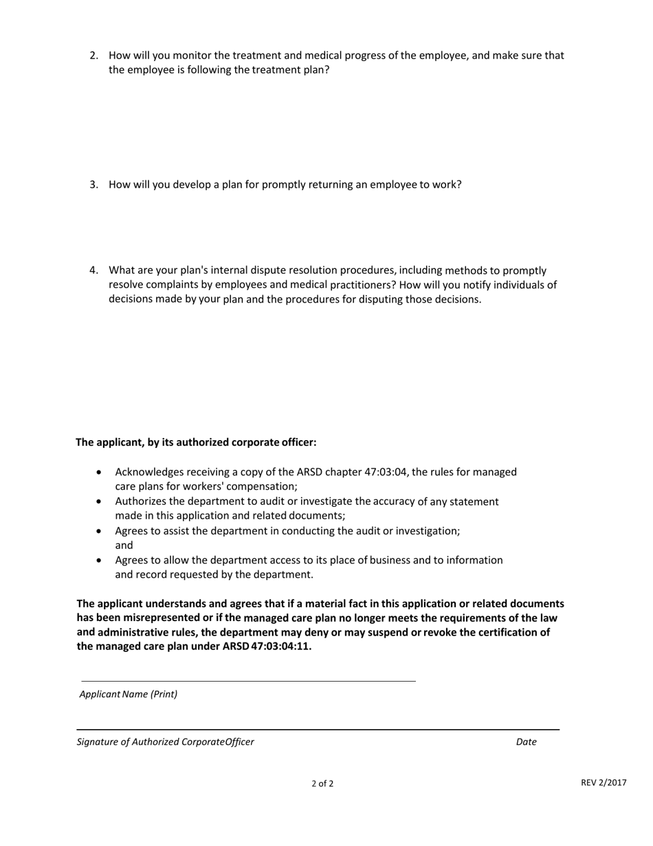 Self-insured Employers Plan for Managed Care - South Dakota, Page 2