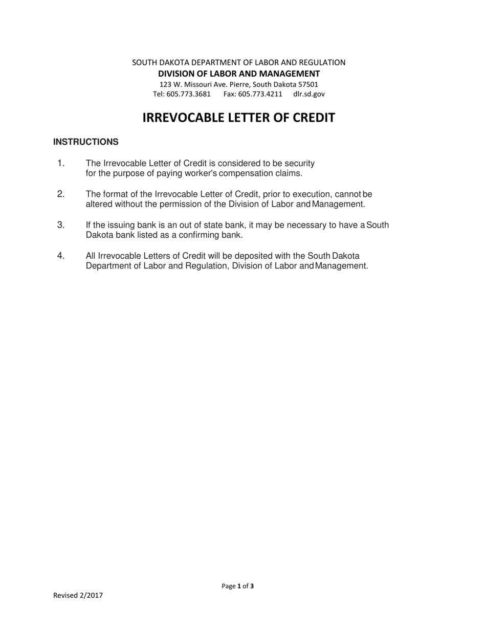 Irrevocable Letter of Credit - South Dakota, Page 1