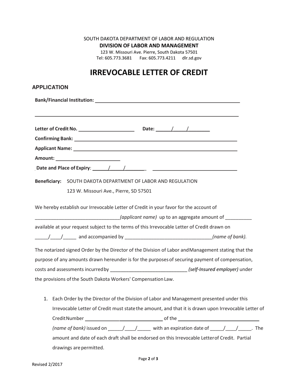 South Dakota Irrevocable Letter Of Credit Fill Out Sign Online And Download Pdf Templateroller 8552