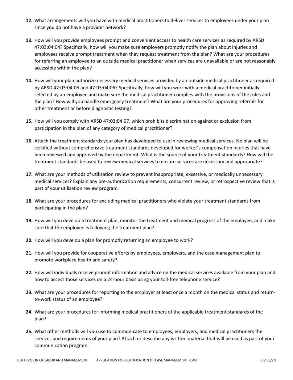 Application for Certification of Case Management Plan - South Dakota, Page 2