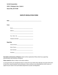 Document preview: Dispute Resolution Form - Corvel - South Dakota