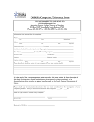 Document preview: Ohara Complaint/Grievance Form - South Dakota