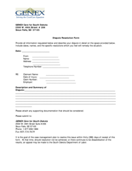 Document preview: Dispute Resolution Form - Genex - South Dakota