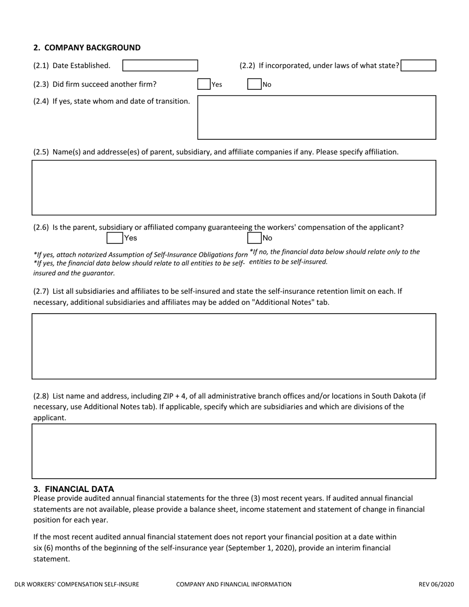 Application to Self-insure Workers Compensation Liabilities - South Dakota, Page 3