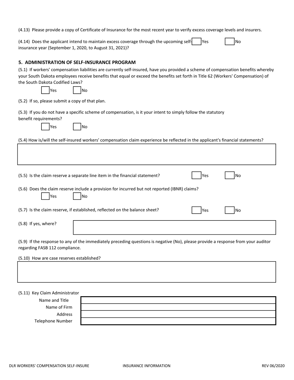 Application to Self-insure Workers Compensation Liabilities - South Dakota, Page 5