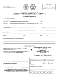 Form WR-0140 Wildlife Preserve Permit Application - Tennessee