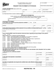 Form BMV2310 &quot;Request for Statement of Physician&quot; - Ohio