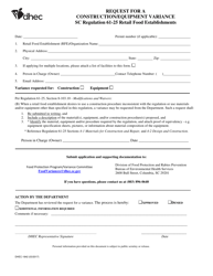 Document preview: DHEC Form 1842 Request for a Construction/Equipment Variance - South Carolina