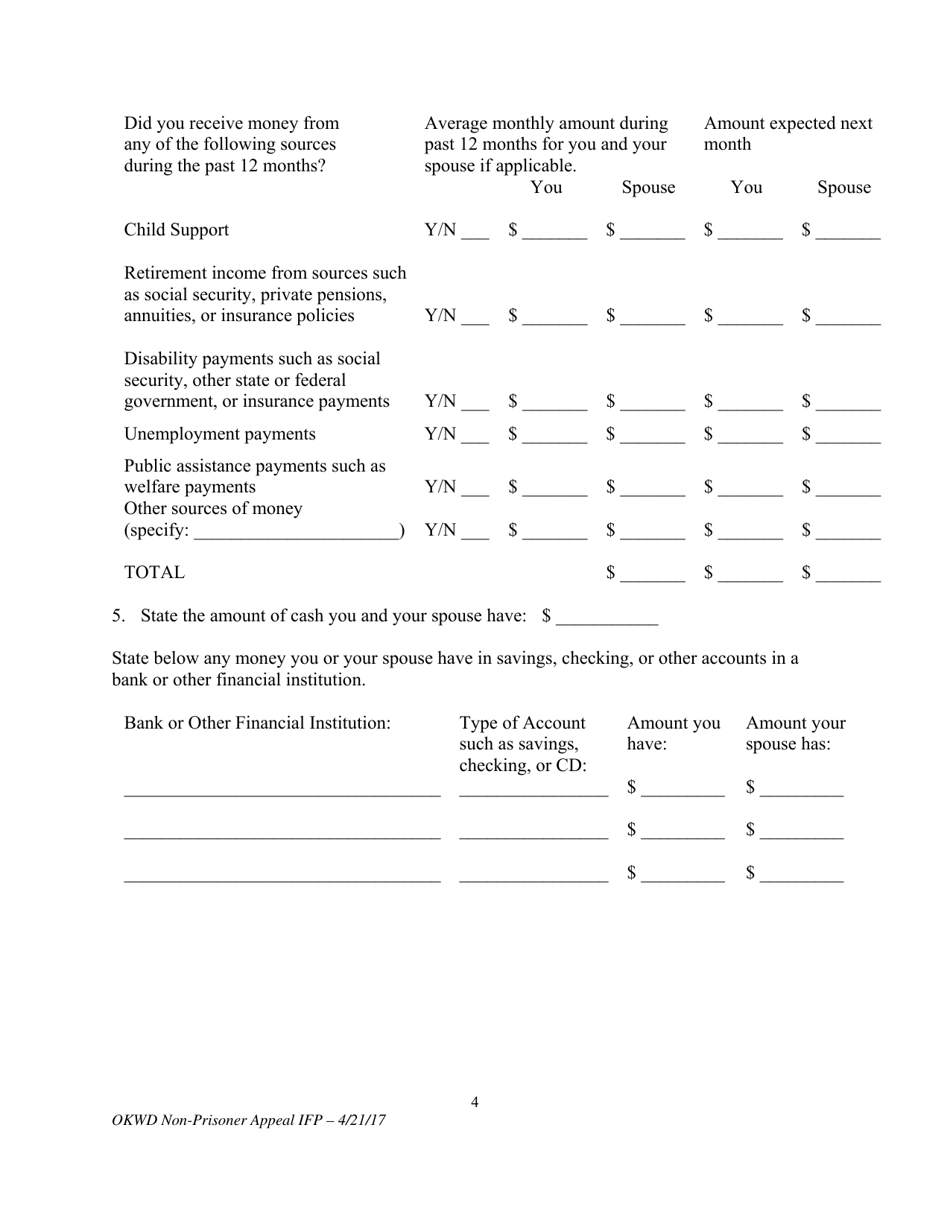 Motion for Leave to Proceed on Appeal Without Prepayment of Costs or Fees (Non-prisoner) - Oklahoma, Page 4