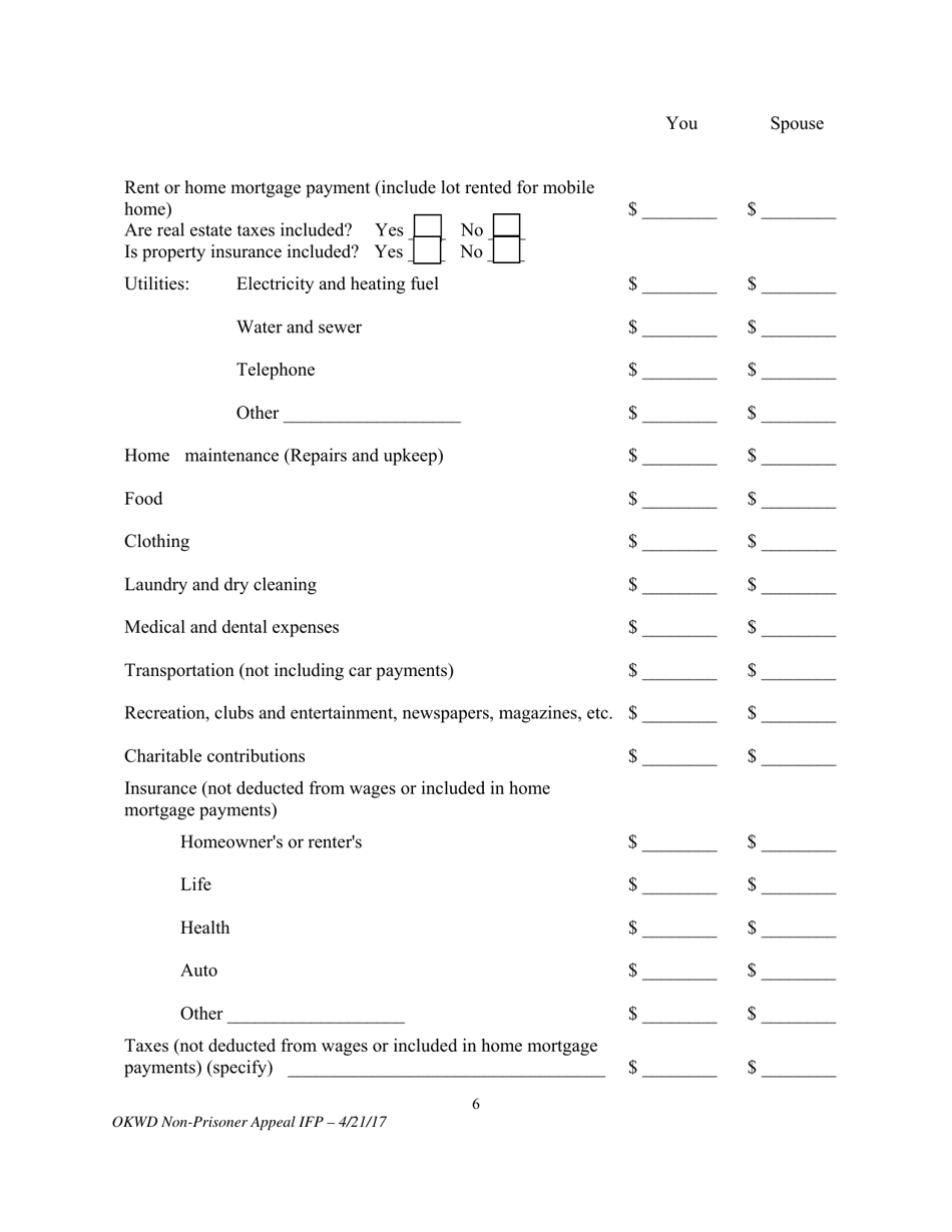 Motion for Leave to Proceed on Appeal Without Prepayment of Costs or Fees (Non-prisoner) - Oklahoma, Page 6