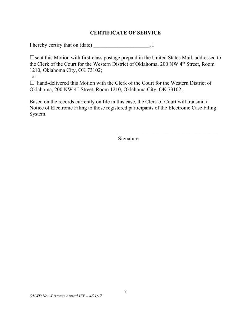 Motion for Leave to Proceed on Appeal Without Prepayment of Costs or Fees (Non-prisoner) - Oklahoma, Page 9