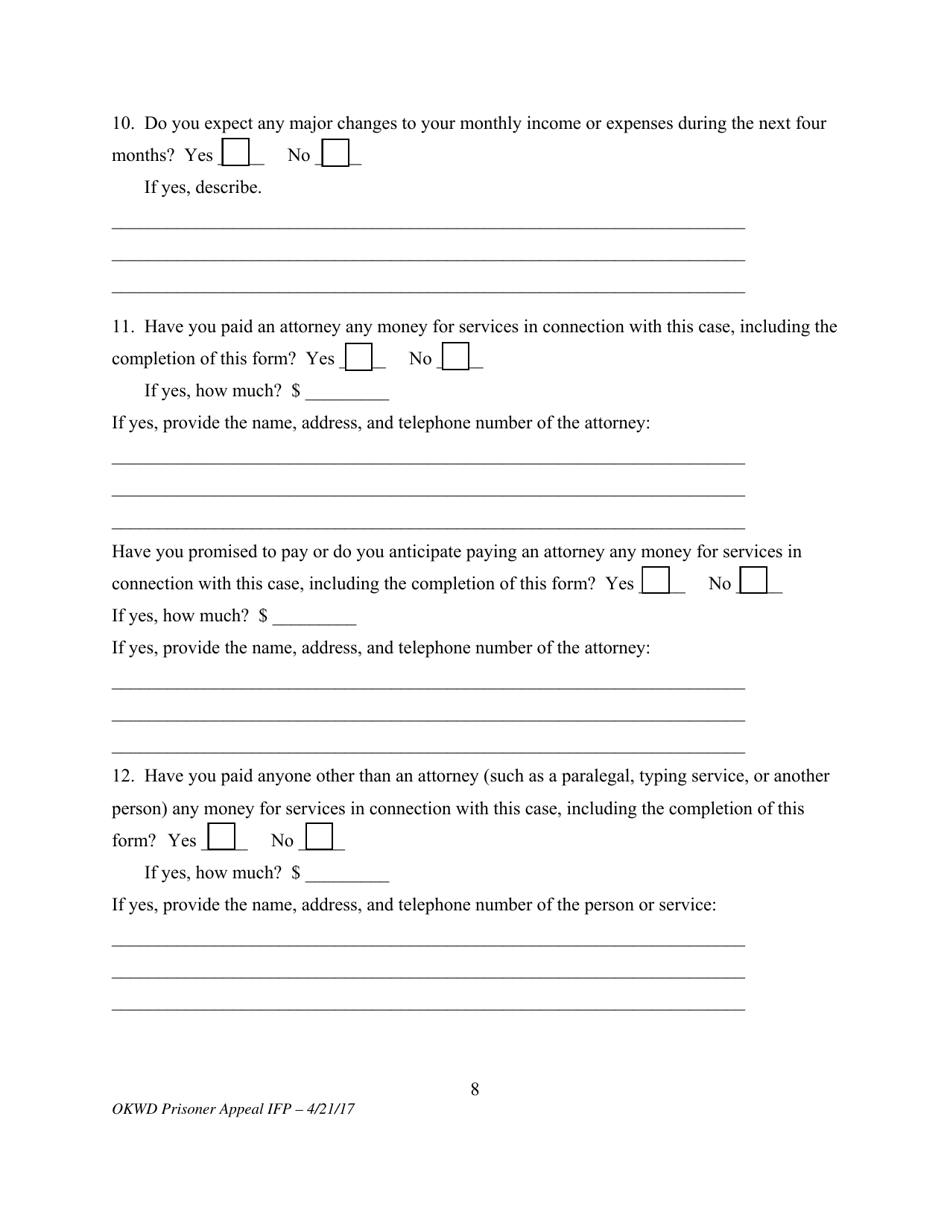 Motion for Leave to Proceed on Appeal Without Prepayment of Costs or Fees (Prisoner Form) - Oklahoma, Page 8