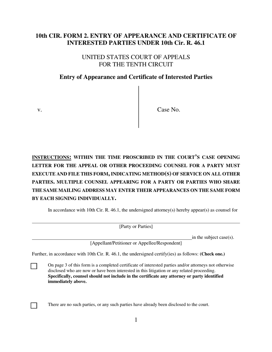 Form 2 Entry of Appearance and Certificate of Interested Parties - Oklahoma, Page 1