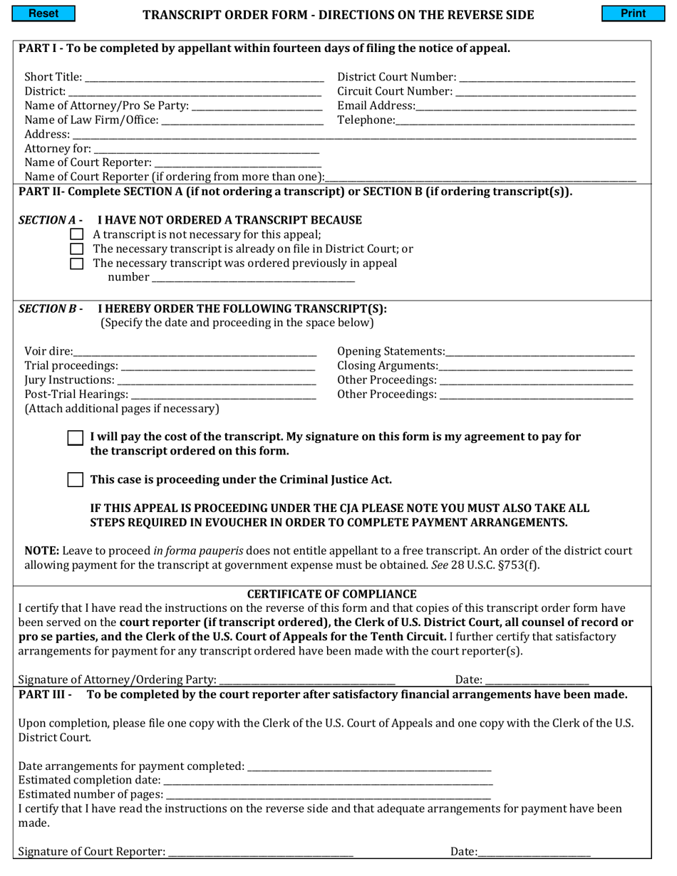 Oklahoma Transcript Order Form - Directions on the Reverse Side - Fill ...