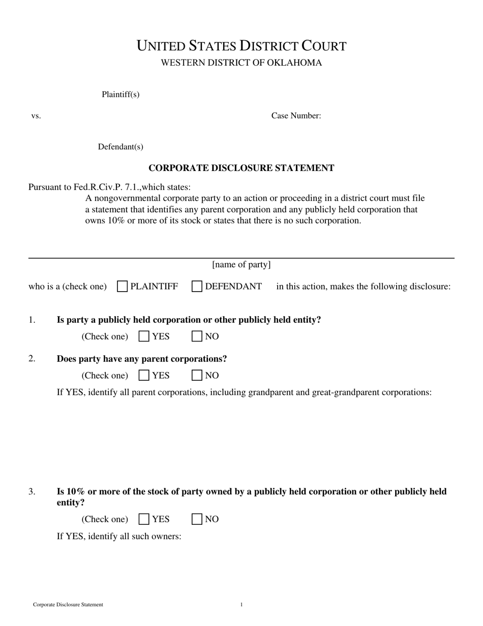 Corporate Disclosure Statement - Oklahoma, Page 1
