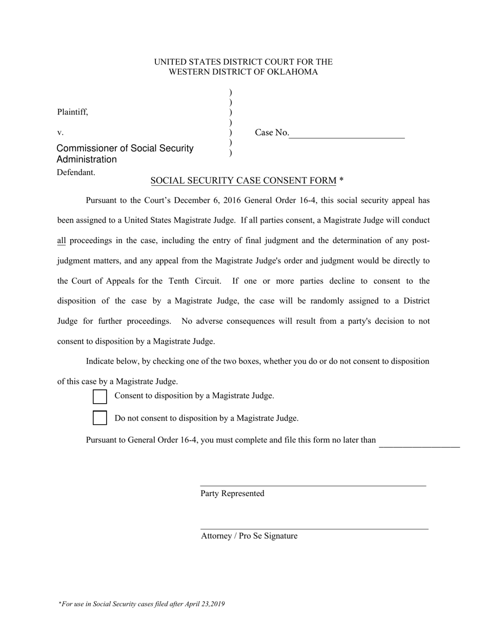 Social Security Case Consent Form - Oklahoma, Page 1