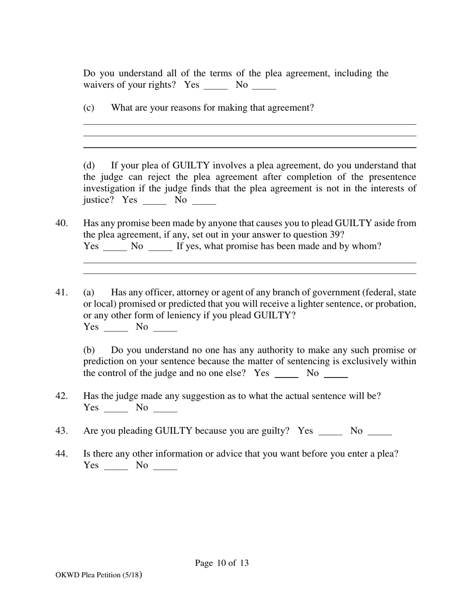 Petition to Enter Plea of Guilty - Oklahoma, Page 10
