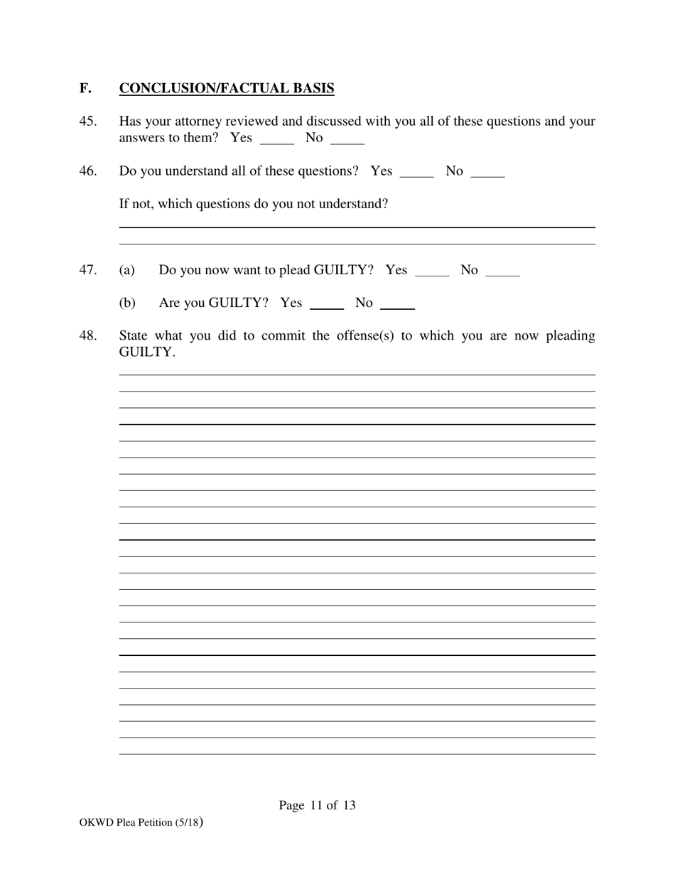 Petition to Enter Plea of Guilty - Oklahoma, Page 11