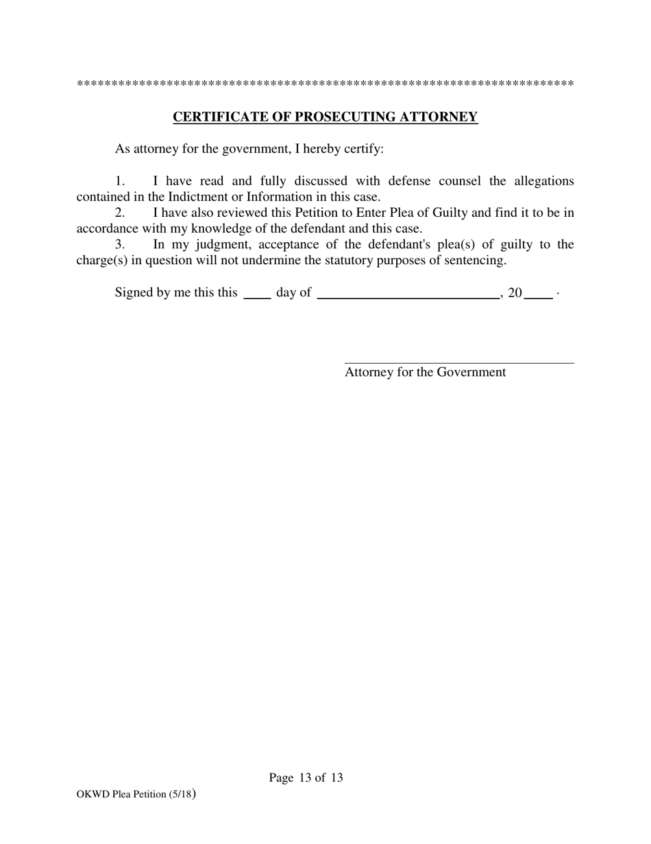 Petition to Enter Plea of Guilty - Oklahoma, Page 13