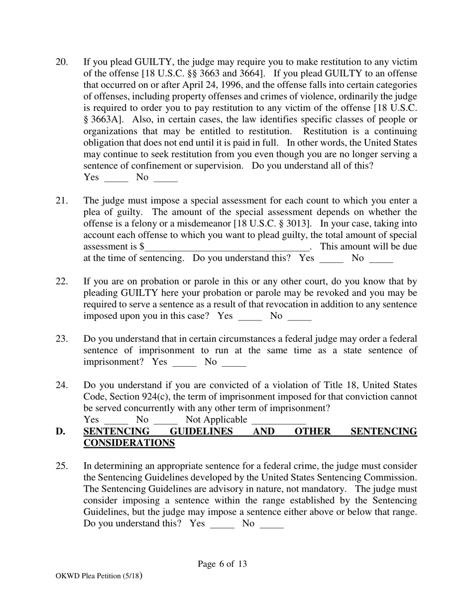 Petition to Enter Plea of Guilty - Oklahoma, Page 6