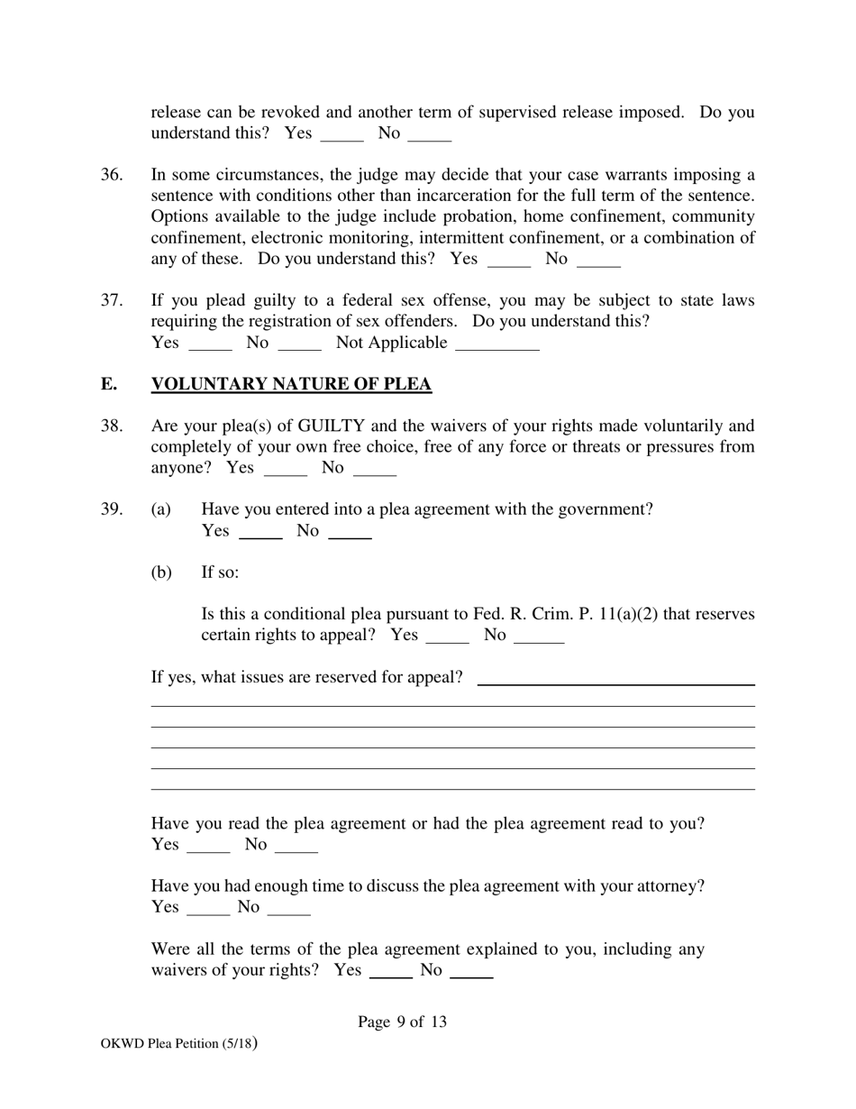 Petition to Enter Plea of Guilty - Oklahoma, Page 9