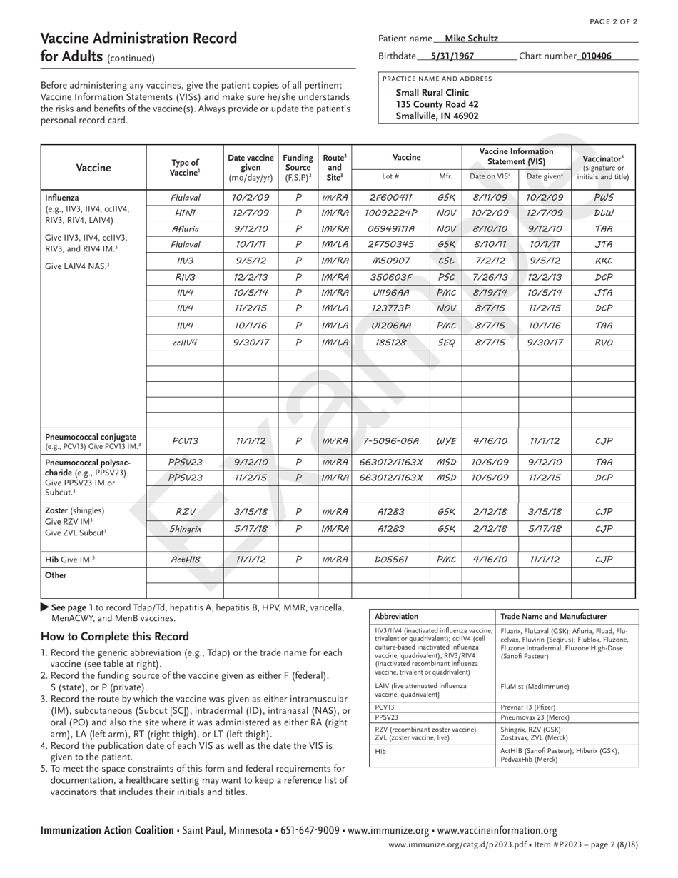Form P2023 Vaccine Administration Record for Adults, Page 4
