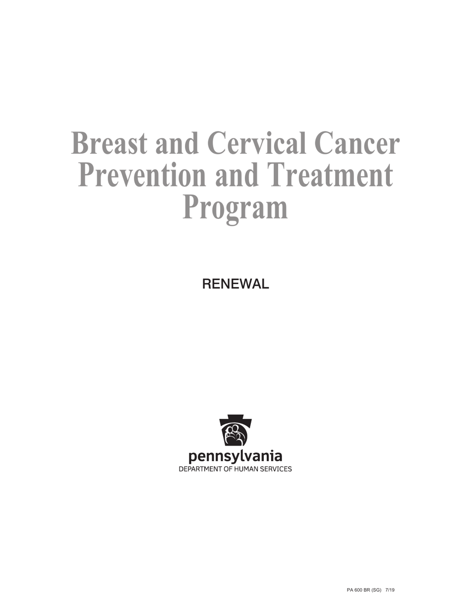 Form PA600 BR (SG) Breast and Cervical Cancer Prevention and Treatment Program Renewal - Pennsylvania, Page 1