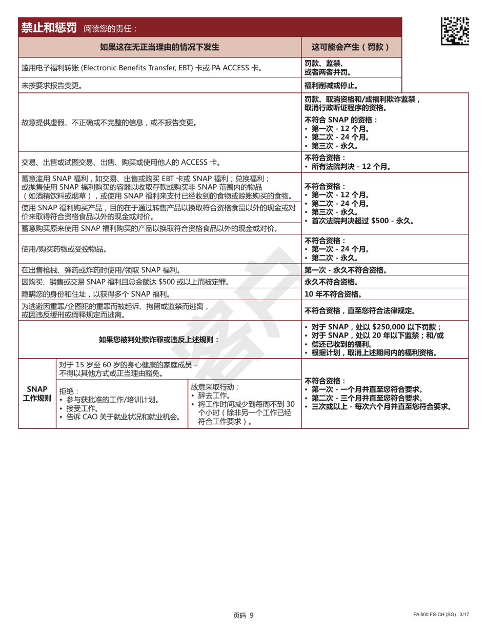 Form PA600 FS-CH (SG) Pennsylvania Application for the Supplemental Nutrition Assistance Program (Snap) - Pennsylvania (Chinese), Page 11
